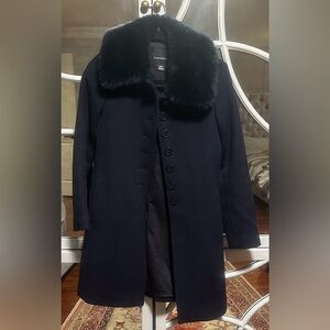 Club Monaco Navy Pea Coat with Faux Fur Collar